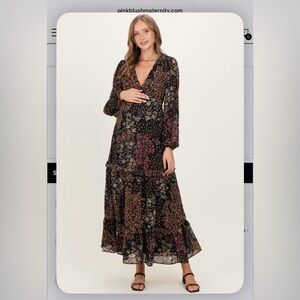 Maternity Floral Maxi Dress - Black
